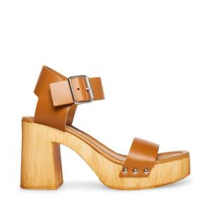 Steve Madden Colada Tan Leren Heel Hakken Dames Bruin | SM-159PM