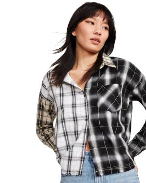 Steve Madden Colorblocked Flannel Topjes Dames Zwart Gekleurd | SM-196GC