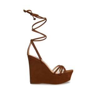 Steve Madden Linda Cognac Nubuck Sandalen Dames Bruin | SM-647EZ