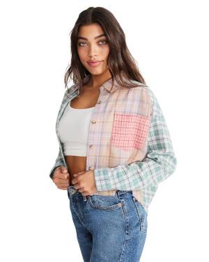 Steve Madden Mixed Plaid Button Down Topjes Dames Roze Gekleurd | SM-145VG