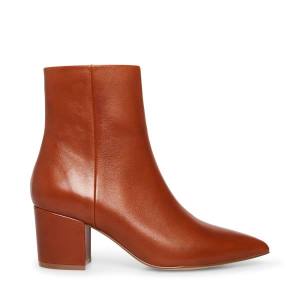 Steve Madden Ossie Cognac Leren Enkellaarsjes Dames Bruin | SM-420GR