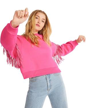 Steve Madden Rhinestone Fringe Crew Neck Topjes Dames Roze | SM-948RL