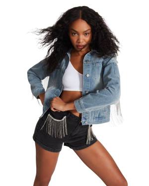 Steve Madden Rhinestone Fringe Denim Jassen Dames Blauw | SM-251VK