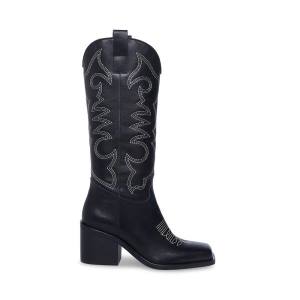 Steve Madden Stampede Leren Laarzen Dames Zwart | SM-806UT