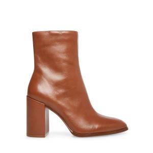 Steve Madden Trudy Cognac Leren Enkellaarsjes Dames Bruin | SM-218AC